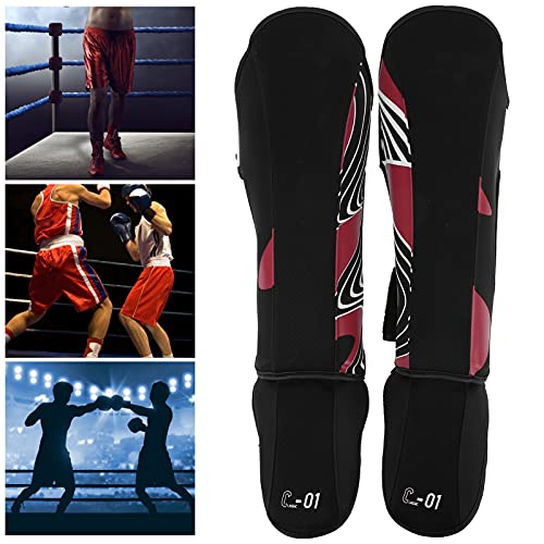 Pilipane Shin Guards,Kickboxing Muay Thai Leg Foot Protector, MMA Training and Sparring Leg Instep Protection Pads, Martial Arts Kicking Sparring Training Gear for Adults, Boys and Girls(Red)(L)