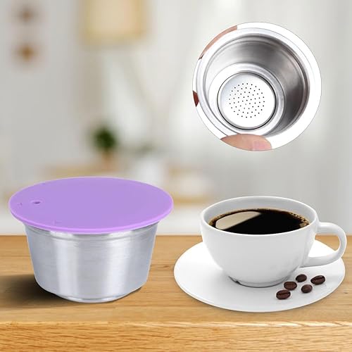 Miniatura 7 de Taza de cápsula de café recargable reutilizable de acero inoxidable apta para cafetera Dolce Gusto (morado)