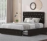 ADORNEVE Faux Leather Upholstered Platform Bed Frame with 4 Storage Drawers, Adjustable Headboard,...