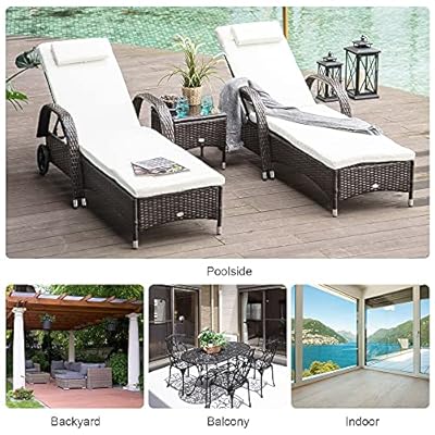 Outsunny 3 Piece Outdoor Furniture Set, 2 Reclining Chaise Lounge Chairs, Rolling Wheels, Armrests, Headrests, Thickly… 51NWHmOoZUL. SS400