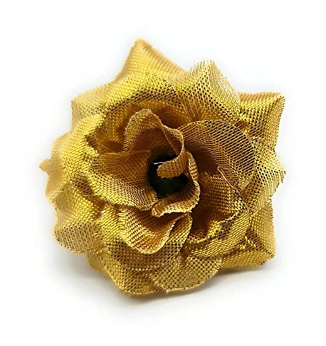 Image of SATYAM KRAFT 12 Pcs Artificial Eden Rose Flower Heads | Fabric Fake Roses for Home Decoration, Mandir Pooja, Wedding, DIY Craft & Cake Decoration, Floral Arrangements (4 cm) (Golden)