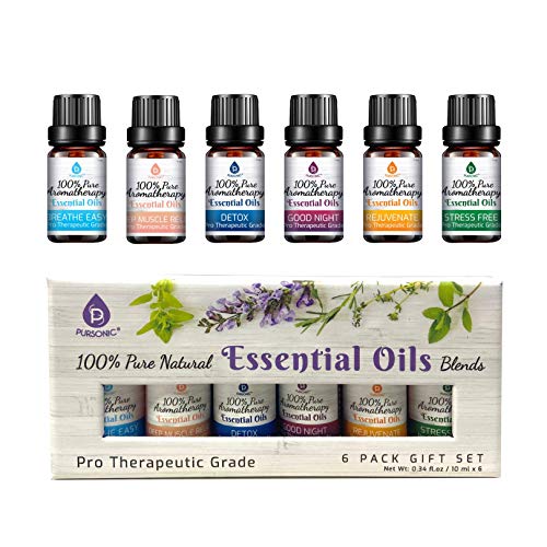 Pursonic 100% Pure Essential Aromatherapy Oils Blends Gift Set-6 Pack , 10Ml(Breath Easy,Deep Muscle Relief,Detox,Good Night,Rejuvenate,Distress) #TOP1