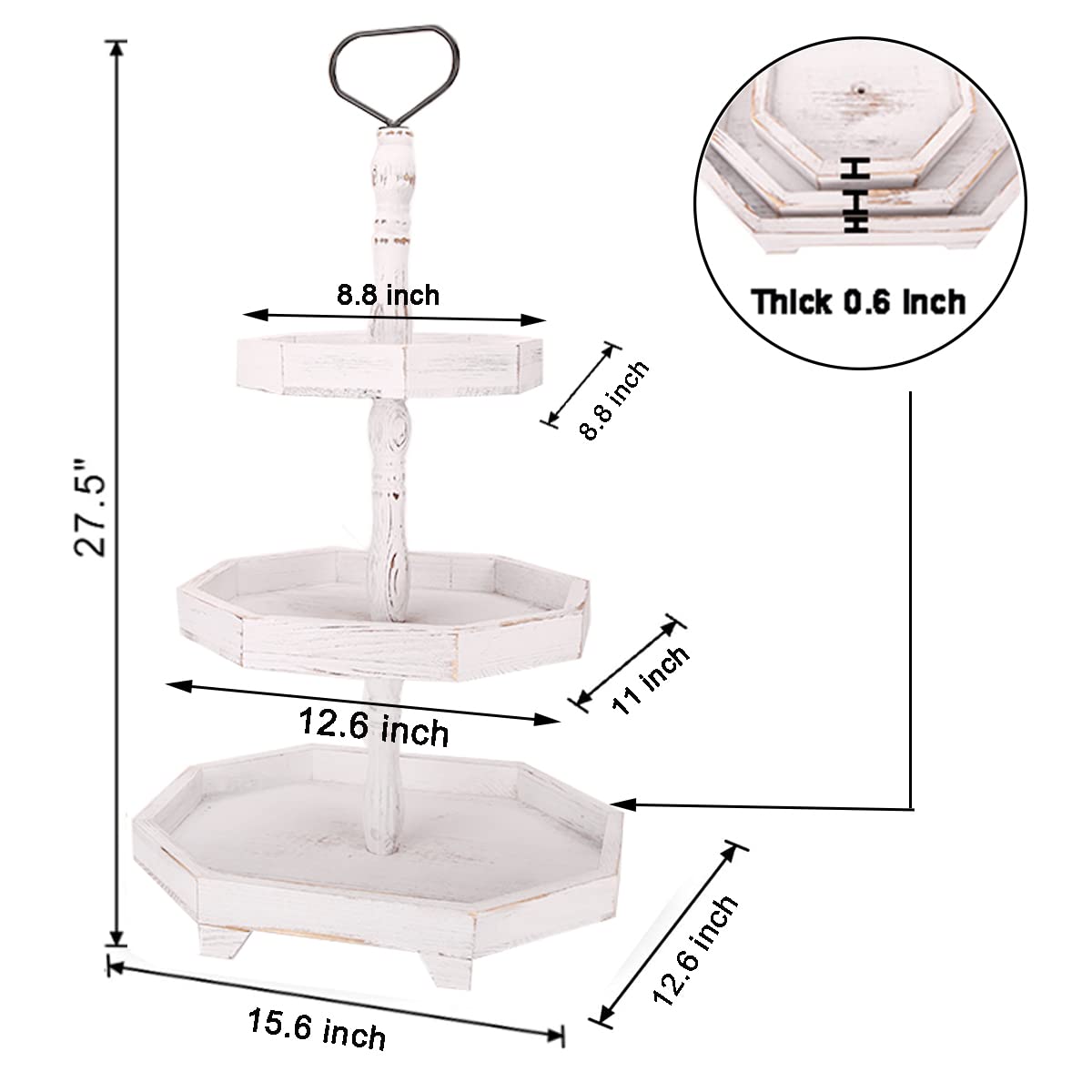 Bandeja de servir de madera decorativa (3 niveles blanco)