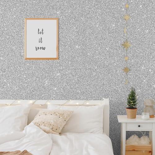 Image of Silver Glitter Wallpaper Stick and Peel Contact Paper Decorative Self Adhesive Vinyl Sheets for Cricut Sticker Paper Window Christmas Decor Letters Mugs Craft Project 16 x 48 Inch