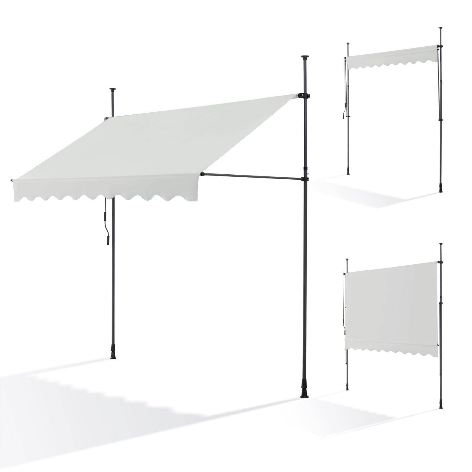Canopée Store Banne Manuel Rétractable avec Manivelle, Auvent de Terrasse sans perçage, Protection Solaire Réglable pour Balcon, Terrasse, Jardin (Beige, 2.5m x 1.2m)