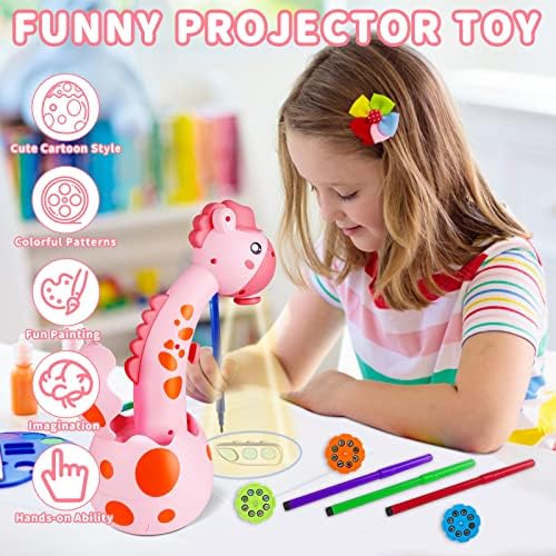 MOMSIV Kids Drawing Projector, Educational Portable Trace and Draw Projector Painting Toy Playset with Colourful 72 Patterns, 12 Markers and an Art Book for Toddler Boys and Girls Gifts, Pink