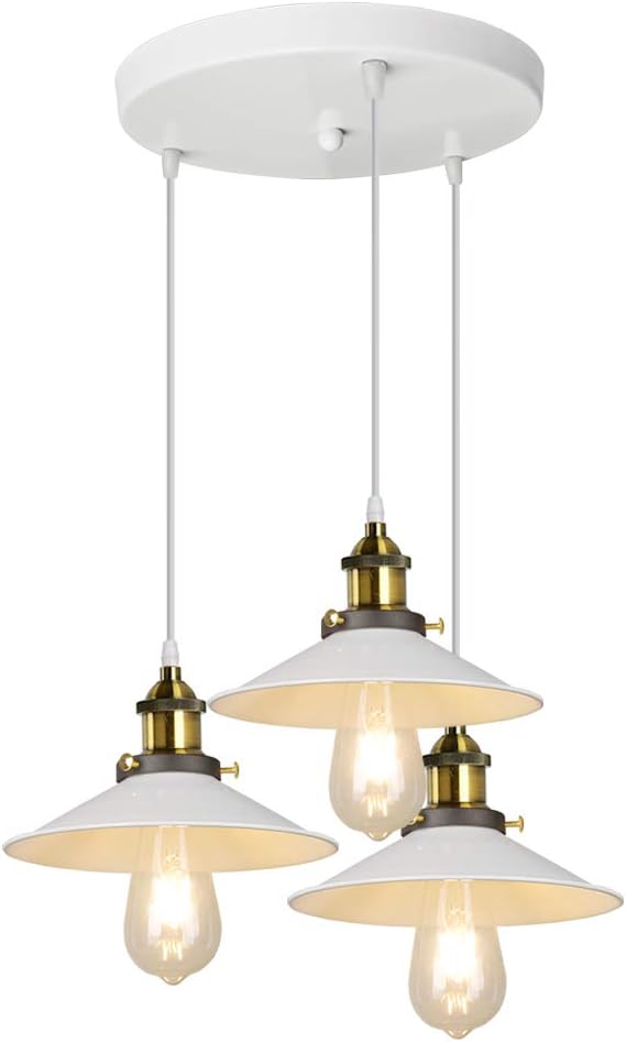 iDEGU iDEGU Vintage 3 lampen, industriële lamp, Edison-design, retro, kroonluchter, plafondlamp, E27, metaal, plafondverlichting met cirkelhouder, Ø 22 cm, wit