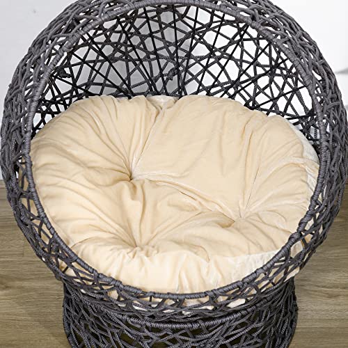 PawHut Katzenkorb, Katzenhöhle mit Kissen, Katzenhütte aus Polyester-Seil, Katzenbett mit Zylindrischem Sockel, Haustierbett, Violett+Cremeweiß, 50 x 50 x 60 cm