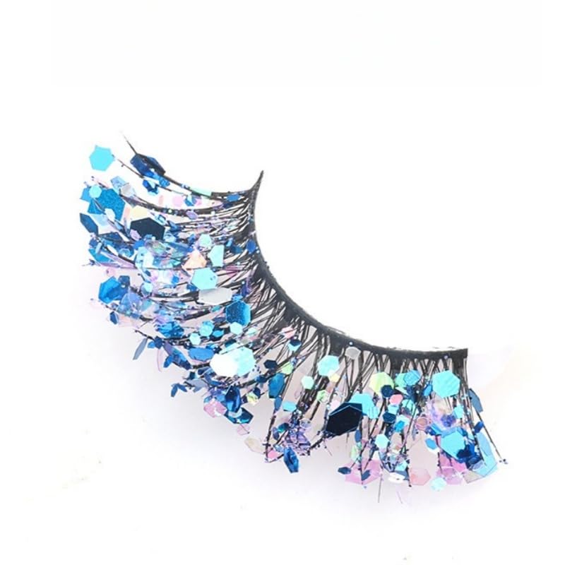Green Glitter Halloween Stage Makeup Eyelashes Voluminous Dramatic Fake Lashes with Sequins for Festive Occasions 1 Pair