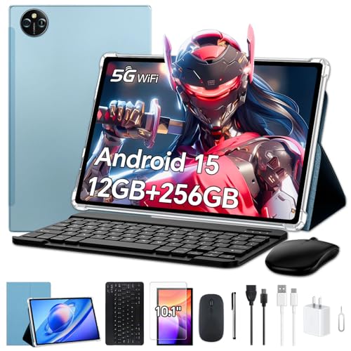 Image of 10 inchAndroid 15 Tablet WiFi Model, 12GB+256GB+1TB Expandable, 8 Core CPU A523, 8000mA Large Battery,13MP+5MP Camera, Includ /Keyboard /Mouse /Stylus /Case /Protective Film (M6-Blue)