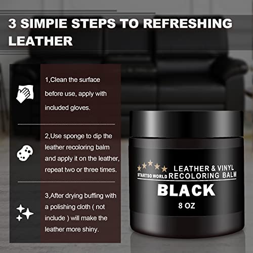Startso World Leather-Recoloring-Balm-Repair-Cream-Kit For Restoration Black Couches, Sofa, Furniture Color Dye Restorer-8Oz #TOP5