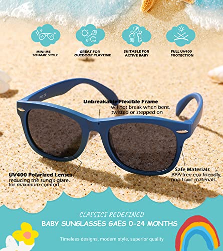 Nulooq Flexible Polarized Baby Sunglasses With Adjustable Strap For Toddler Newborn Infant Age 0-24 Months, 100% Uv400 Protection (Matte Black/Gray + Matte Blue/Gray) #TOP4