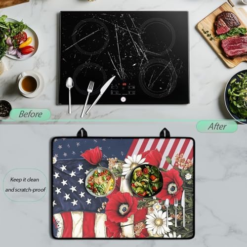 Image of Electric Stove Top Covers Heat Resistant Glass Ceramic Cooktop Cover Mat Multipurpose Kitchen Scratch Resistant Flat Top Stove Cover, 29 x 21 Inch, American Flag Floral Print