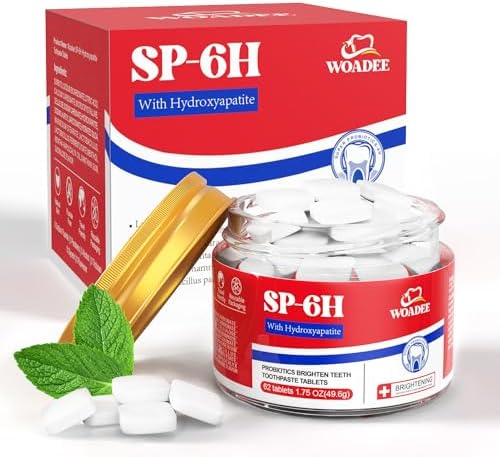 SP-6 Probiotics & Hydroxyapatite Toothpaste Tablets - Remineralizing Enamel Repair, Fluoride-Free Whitening, Mint Fresh Travel Tabs (62 Count)