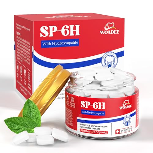 SP-6 Probiotics & Hydroxyapatite Toothpaste Tablets - Remineralizing Enamel Repair, Fluoride-Free Whitening, Mint Fresh Travel Tabs (62 Count)