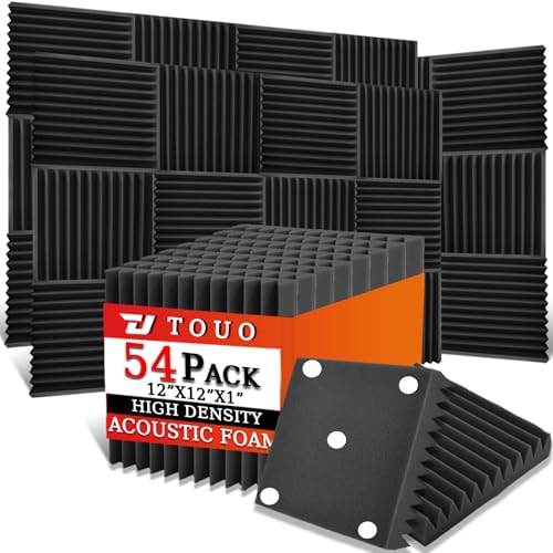 TOUO Paquete de 54 paneles acústicos, paneles de espuma a prueba de sonido para pared de 12 x 12 x 1 pulgadas, espuma acústica ignífuga, absorción de sonido de alta densidad para estudio en casa