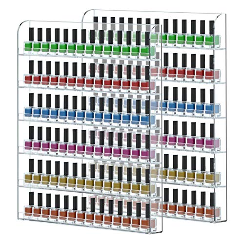 FEMELI 2 pack Nail Polish Wall Rack Hold Up To 200 Bottles,Clear Acrylic Nail Polish Display Holder Organizer 6 Rows