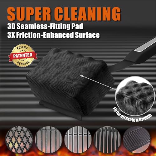 Image of GRILLART Grill Brush Bristle Free. SteamWizards BBQ Replaceable Cleaning Head, Seamless-Fit Scraper Tools for Cast Iron /Stainless-Steel Grates Griddle, Safe Barbecue Grill Cleaner Brush-Dark Black