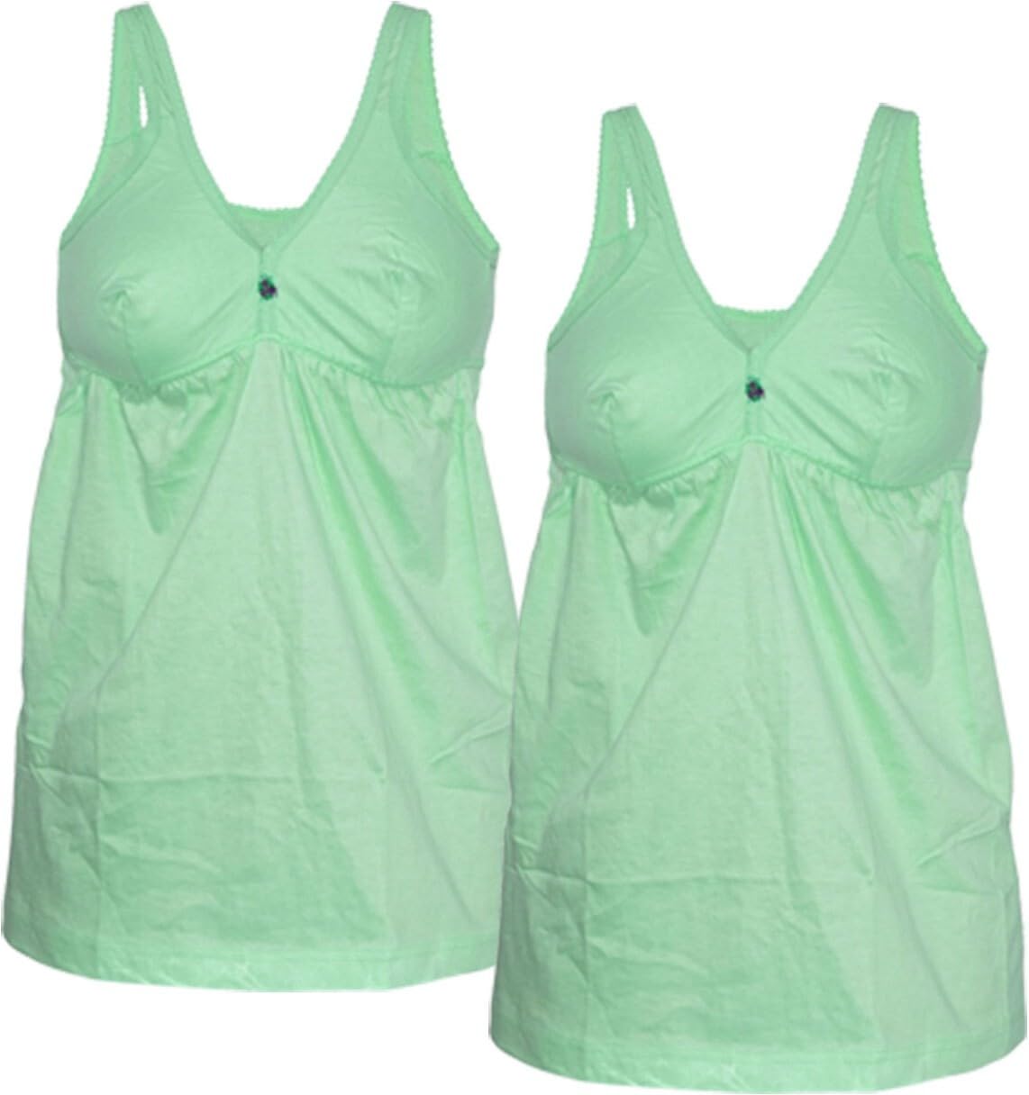 Women Cotton Regular Fit Sleeveless Cotton Bra Cum Comisole Slip Multicolor Pack of 2 Light Green-picture-56