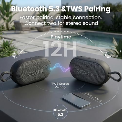 Image of GEARit Mini Bluetooth Speaker with Deep Bass | Portable Wireless Speaker IPX7 Waterproof & Dustproof | 12H Playtime BT5.3 TWS Pairing for Camping Beach Travel Home Gift