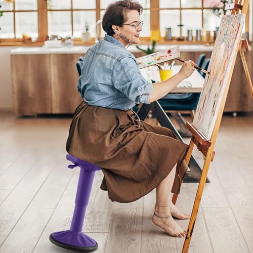 Image of GLACER Wobble Stool, Height Adjustable 16.5-24 inch Flexible Seating (Purple) | Wobble Chair with 360 Rocking, Non-Slip Base, Convenient Handle, No Assembly, Active Seating for Classroom, Home, Office