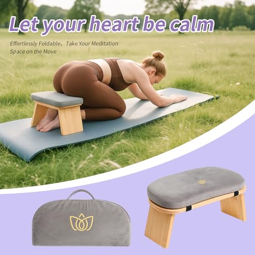 Bamboo Meditation Bench, Folding Meditation Stool with Velvet Cushion & Carry Bag, Seiza Prayer Stool, Kneeling Meditation Bench for Yoga, Mindfulness & Zen Practice - Image 5