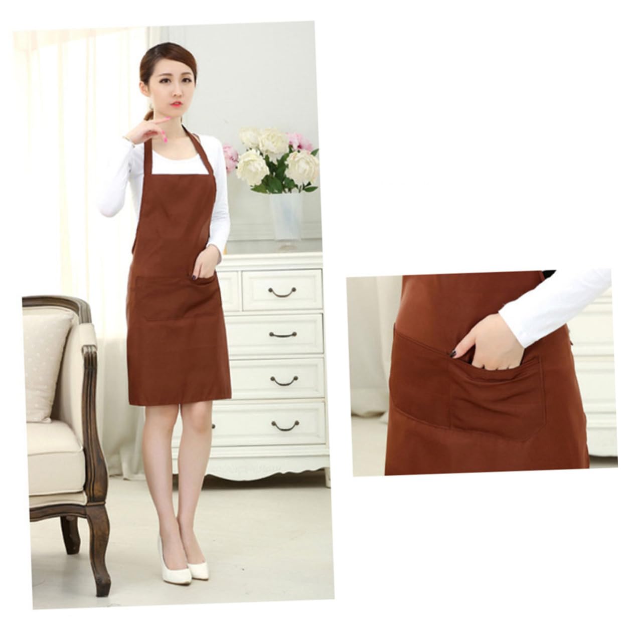 TIDTALEO 3pcs Green Waterproof Kitchen Apron Bib Chef Smock Pockets Ideal for Restaurant Cafe (60x70cm)