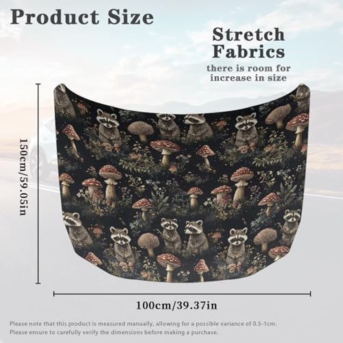Image of Mushroom Raccoon Car Hood Cover Stretch Polyester Car Hood Cover Waterproof Automotive Accessories Easy Installation for Car Hood Decoration and Protection