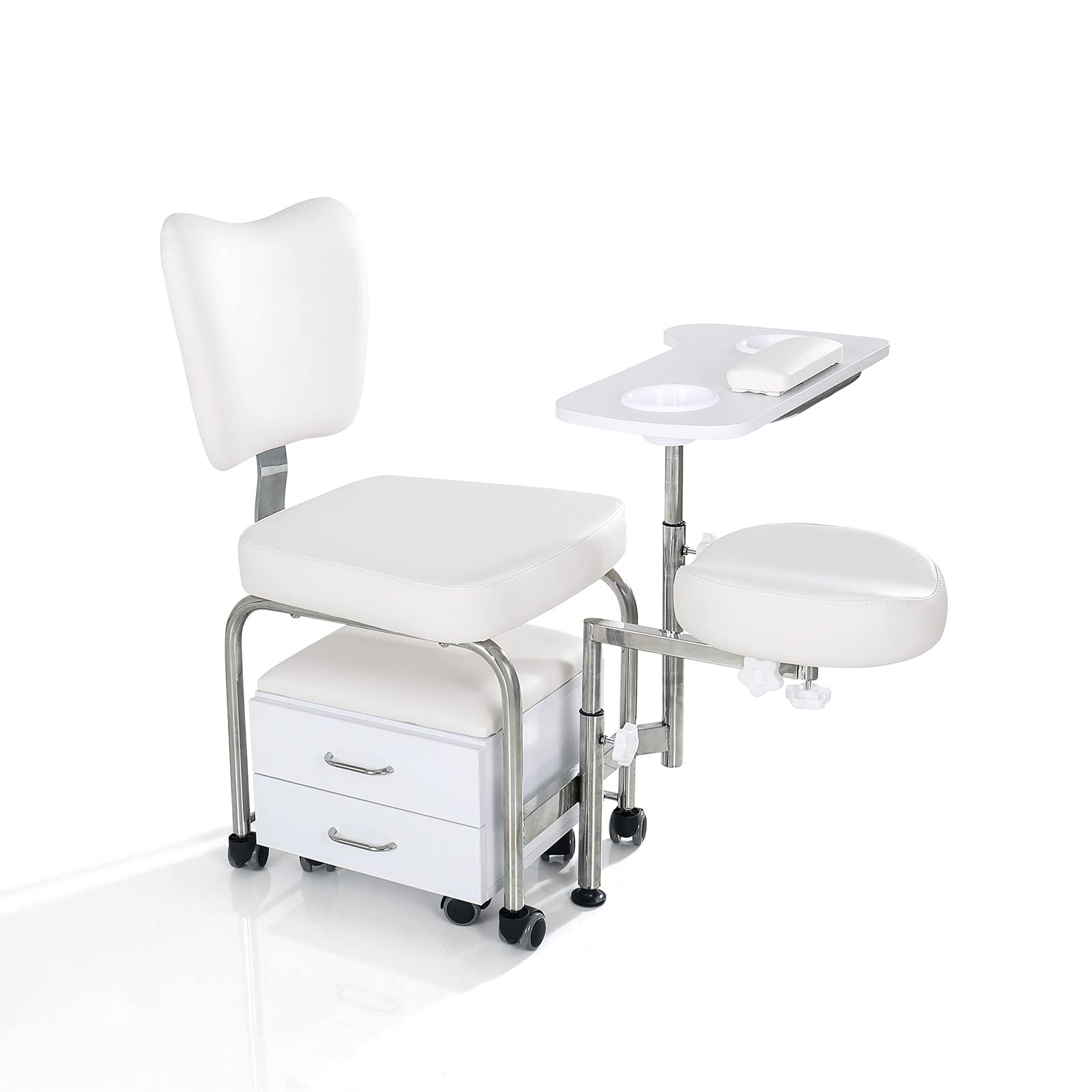 TATARTIST Manicure Pedicure Chair Nail Table Professional Salon Trolley Beauty Spa Massage Stool Adjustable Nail Desk Workstation with Rolling Wheels