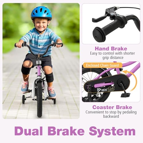 Image of BABY JOY Kids Bike, 12 14 16 18 Inches Sporty Bicycle with Training Wheels, Adjustable Seat, Handbrake & Coaster Brake, Reflectors, Girls Boys Bike for 3-8 Years Old Children