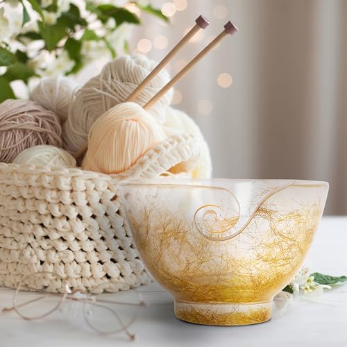 Image of Handcrafted Resin Yarn Bowl, Knitting Resin Storage Bowl, Crochet Kit Organizer. (Golden)
