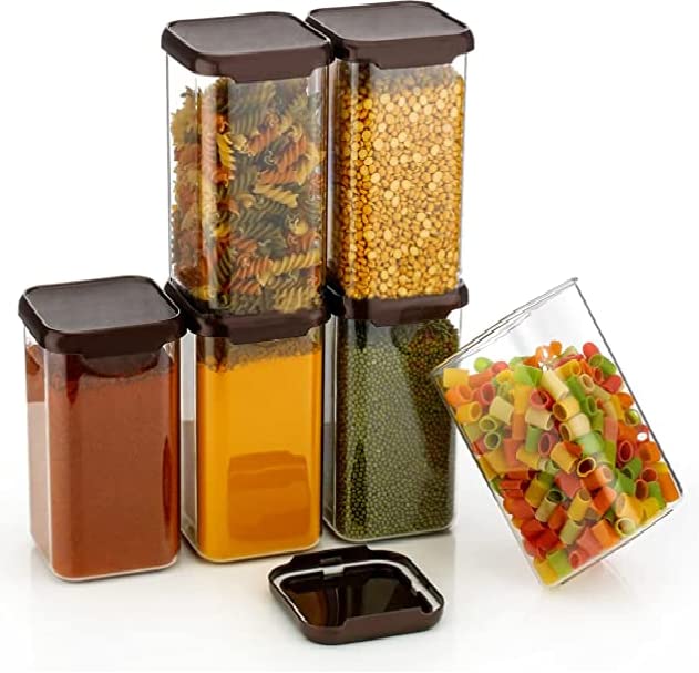 Khushboo Enterprise Airtight Plastic Square Container Set for Kitchen Storage - 1500ml Containers | Unbreakable & Air-Tight Design | Container & Containers (Pack of 6, Brown) (B0BCQDZ5BM) Amazon Price History, Amazon Price Tracker
