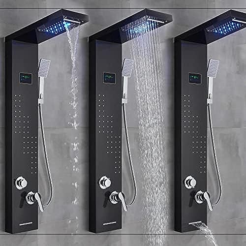 Sistema de ducha, panel de ducha LED de acero inoxidable, torre de lluvia, sistema de boquillas de masaje con cascada, columna de ducha mezcladora - Negro 9001, Níquel cepillado 8013 (Negro 8011) (Negro 8012) miniatura 5