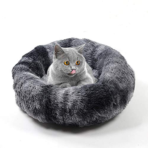 Swiftrans Round Donut Cat Bed Small Dog Bed Soft Fluffy Kitten Cushion Bed, 20 inch Cuddler Pet Bed for Cats Or Small Dogs, Waterproof Anti-Slip Bottom, Washable Calming Dog Bed Deep Sleep Puppy Bed