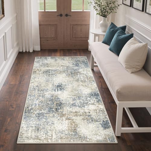GENIMO Tapis de Salon Moderne Style Abstrait lavé, antidérapant et Doux, Tapis pour Salon, Tapis Entree Interieur, Chambre, Couloir,Brun, 80X150CM