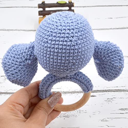 Image of Love Crochet Art Animal Shape Crochet Rattle Cum Soft Toy for Infant, Kids & Babies, Early Age Gift Toys (Elephant - Blue)