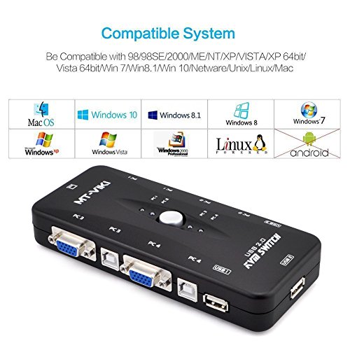 iKKEGOL 4-Port Monitor VGA SVGA USB 2.0 KVM Switch w/4 Cables Mouse Keyboard Video KVM Switch Kit - Thumbnail 3