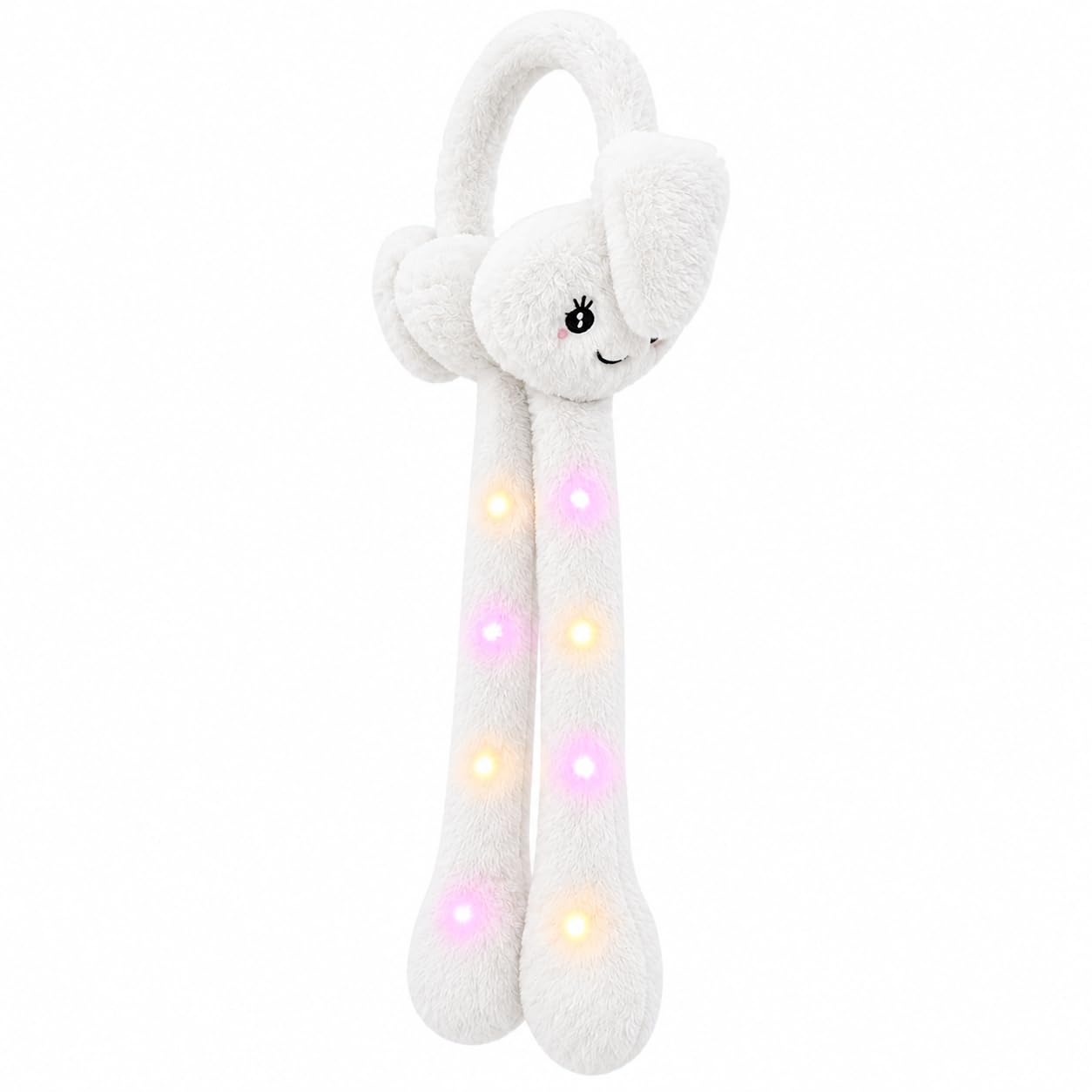 Embroidery Led light soft and warm winter rabbit earmuffs with sound (white)-image-12