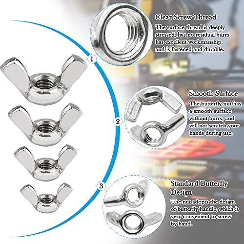 FIGFYOU 60 Pcs Wing Nuts, M4 M5 M6 M8 Butterfly Nut Zinc Plated Butterfly Wing Nuts Screws Hand Twist Tighten Ear Wingnuts Fasteners Nuts Wing Nuts Assortment Kit for DIY Tools15 per size