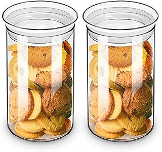 ZENS Glass Canister Jars, Airtight Cylinder Cookie Storage Container Jar Set of 2 with Lids,1100ml Clear Kitchen Canisters Sets for Biscuit or Candy