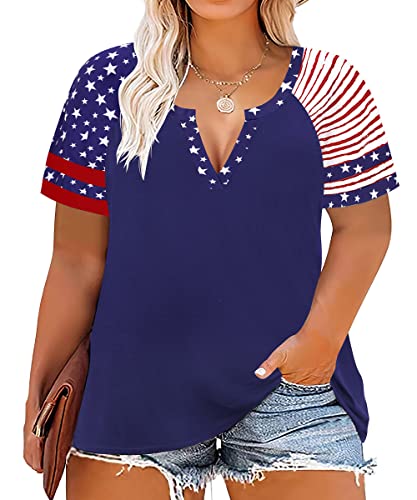 Image of CARCOS Plus Size Tops for Women Short Sleeve Summer Pullover Color Block Crewneck /V Neck Tee Tunic Loose Fit Tshirts XL-5XL