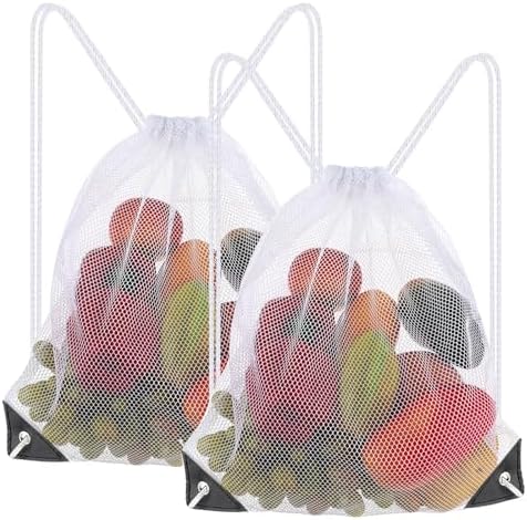 Mesh Bags Drawstring, 2 Pack Drawstring Backpack Mesh Gym Sports Ball Bag