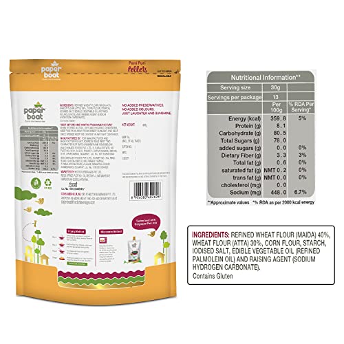 Image of Paper Boat Pani Puri Pellets, Ready to Fry, No Added Colours and Preservatives (400g), Paper Boat Honey Roasted Almond Bar, No Added Preservatives and Colours (Pack of 10, 25g Each)