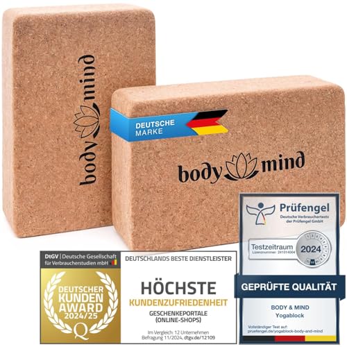 Body & Mind® Yoga-Block 2x Stück im Doppelpack aus Kork 100% Natur für Yoga,...