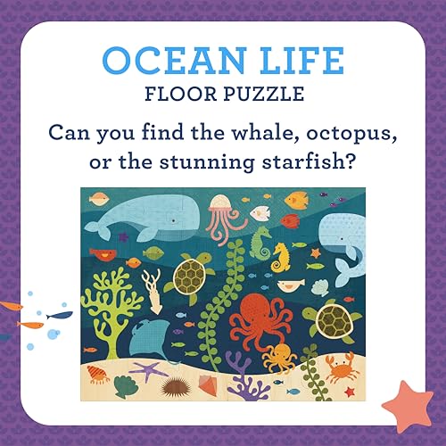 Image of Petit Collage Floor Puzzle Ocean Life 24 Pieces | Large Puzzle for Kids | Completed Puzzle 18 inch x 24 inch | Great Gift for Kids Ages 3+