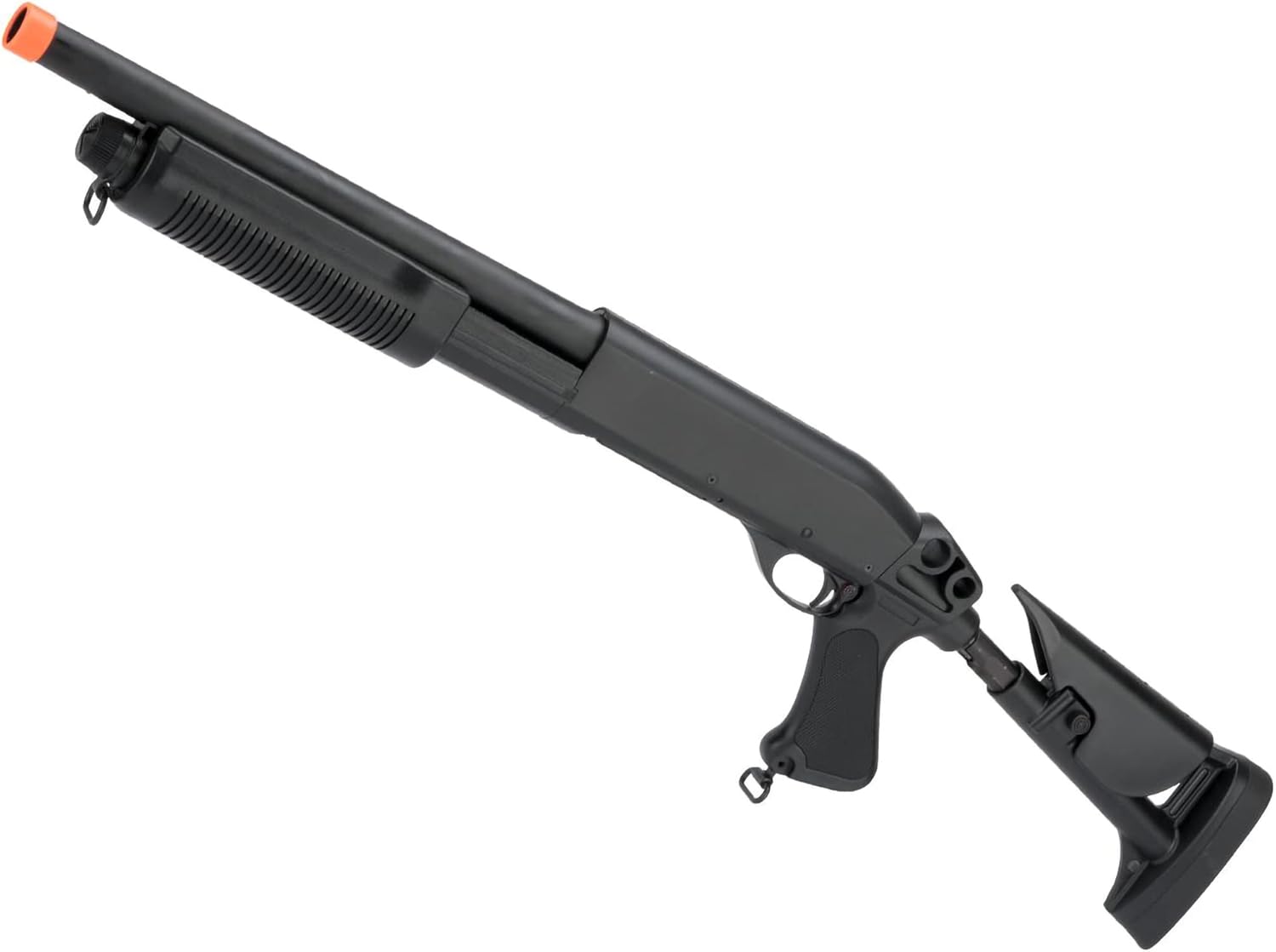 Evike Airsoft - CYMA Standard M870 3-Round Burst Multi-Airsoft Shotshell Loading Airsoft Shotgun (Model: Retractable Stock CQB)