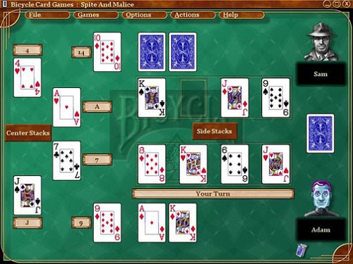 Screenshot of Spite and Malice game in Bicycle Card Games