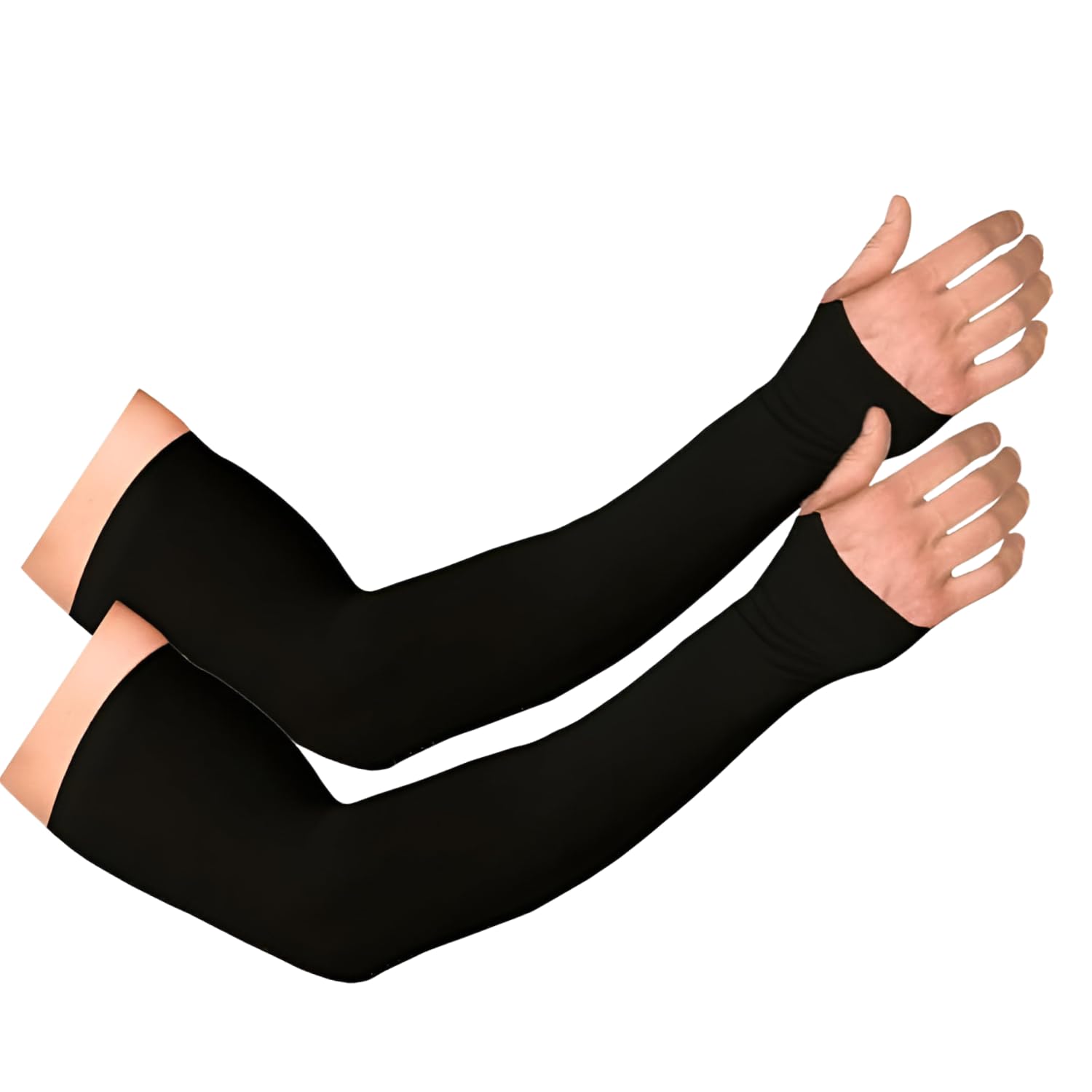 Sheux Unisex Arm sleeves with UV Protection for Men and Women Outdoor Indoor Sports UPF 50 Arm Cover with Compression & Cooling Effect Summer Hand Gloves (1 Pair, Black)