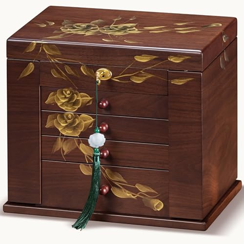 Xloverise Hand-Painted rose Wooden Jewelry Boxes for Women - 8-Layer