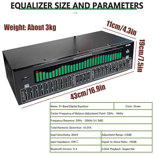 Ecualizador digital de 31 bandas, ecualizador profesional con control remoto y cable de audio, 10 salidas de efectos preestablecidos, fuerte sensación rítmica, para auto, fiesta, dormitorio y hogar miniatura 5